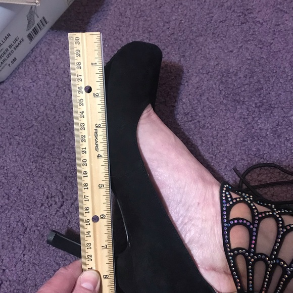 Theme rhinestone zip back suede black pump NWT - Picture 6 of 14